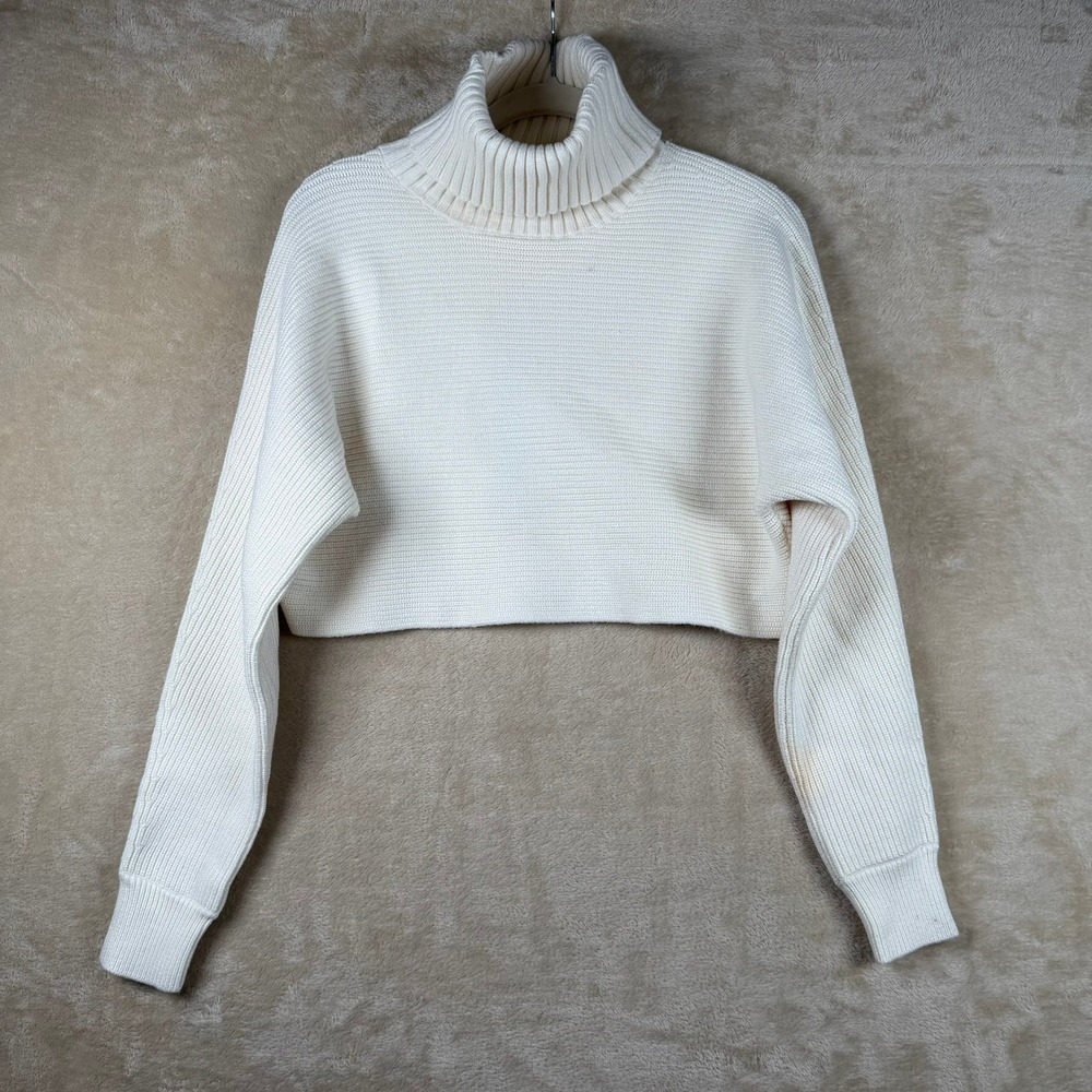 House of Harlow 1960‎ Antique White Ribbed Cropped Turtleneck Sweater Women's M